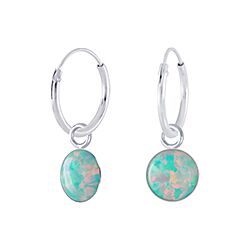 Wholesale 925 Sterling Silver Green Opal Charm Hoop Earrings
