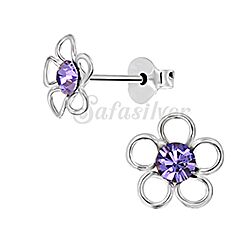 Wholesale 925 Silver Blue Crystal Flower Stud Earrings