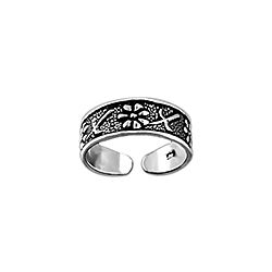 Wholesale Silver Oxidized Flower Texture Toe Ring