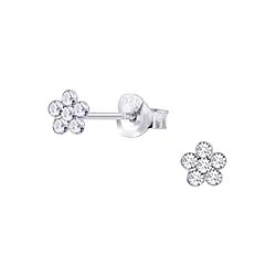 Silver Flower Crystal Stud Earrings