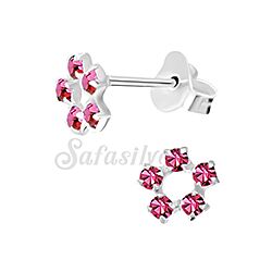 Wholesale 925 Silver Flower Pink Crystal Stud Earrings