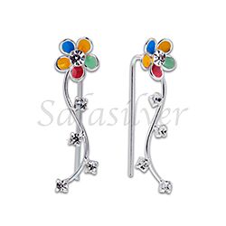 Wholesale 925 Sterling Silver Flower Painted Ear Climber Earrings