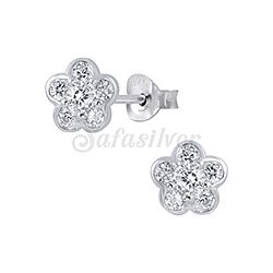 Silver Flower Stud Earrings with Cubic Zirconia wholesale