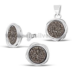 Wholesale 925 Sterling Silver Grey Durzy Agate Stone Semi-Precious Jewelry Set