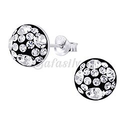 Silver Half Crystal Ball Stud Earrings