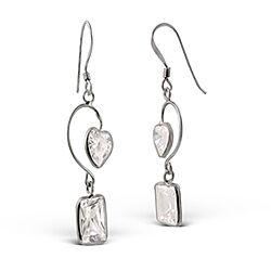Wholesale 925 Sterling Silver Hanging Heart Stone Cubic Zirconia Earrings
