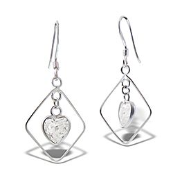 Wholesale 925 Sterling Silver Hanging Heart Drop Cubic Zirconia Earrings