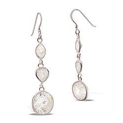 Wholesale 925 Sterling Silver Triple Shaped Dangling Cubic Zirconia Earrings