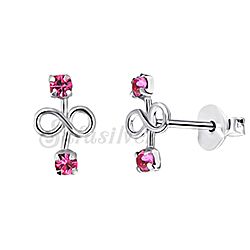 Silver Infinity Ear Studs with Pink Crystal