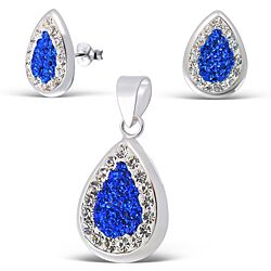 Wholesale 925 Sterling Silver Teardrop Shape Blue Crystal Jewelry Set