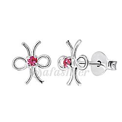 Silver Knot Stud Earrings with Pink Crystal