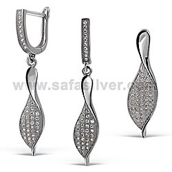 Wholesale 925 Sterling Silver Leaf CZ Micro Pave Jewelry Set