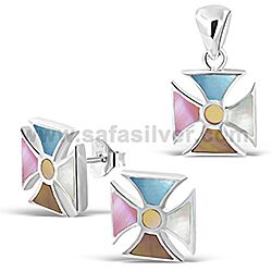 Wholesale 925 Sterling Silver Multi Color Irish Cross Semi-Precious Jewelry Set
