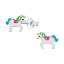 Wholesale 925 Sterling Silver Multi Colored Unicorn Kids Stud Earrings   