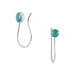 Silver Non-Piercing  Round Green Enamel Moon Nose Ring