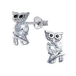 Wholesale 925 Sterling Silver Owls Cubic Zirconia Crystal Stud Earrings