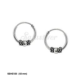 Wholesale 925 Sterling Silver Oxidized Beaded Bali Hoop Earrings