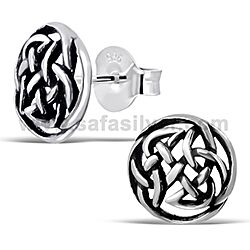 Wholesale 925 Sterling Silver Celtic Fine Round Oxidized Stud Earrings