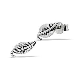 Wholesale 925 Silver Curved Leaf Oxidized Stud Earrings
