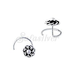 Silver Oxidized Floral Nose Stud Screw