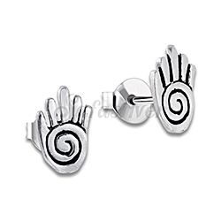 Wholesale 925 Silver Hamsa Hand Oxidized Stud Earrings