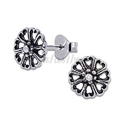 Silver Oxidized Heart Flower Ear Stud
