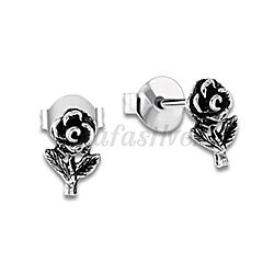 Wholesale 925 Silver Rose Plant Oxidized Stud Earrings