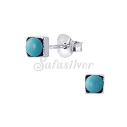 Wholesale 925 Silver Turquoise Square Oxidized Stud Earrings