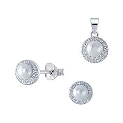 Wholesale 925 Sterling Silver Round Pearl Cubic Zirconia Jewelry Set