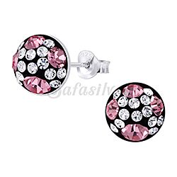 Silver Pink Half Crystal Ball Stud Earrings