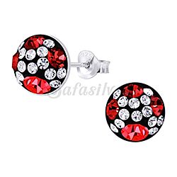 Silver Red Half Crystal Ball Stud Earrings