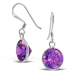 Wholesale 925 Sterling Silver Round Amethyst Cubic Zirconia Earrings