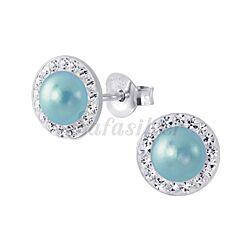 Silver Round Crystal Ear Studs with Pearl 