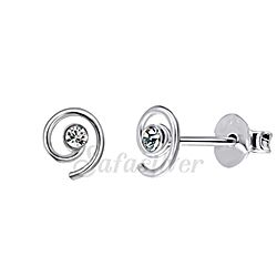 Silver Spiral Ear Studs with Crystal
