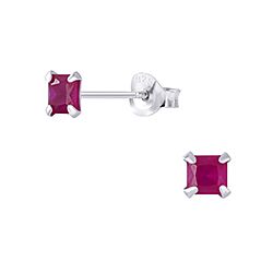 Wholesale 925 Silver Square Rose Ruby Stone Stud Earrings