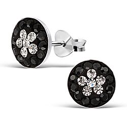 Silver Stud Earrings - Sparkle Crystal Flower