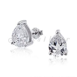 Wholesale 925 Sterling Silver Cute Teardrop Cubic Zirconia Sparkly Stud Earrings