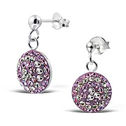 Wholesale 925 Silver Half Ball Violet Crystal Stud Earrings 