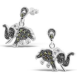 Wholesale Silver Sterling Elephant Marcasite Stud Earrings