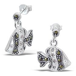 Wholesale Silver Sterling New Fish Marcasite Stud Earrings