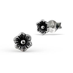Wholesale 925 Sterling  Silver Tiny Flower Cartilage Oxidized Stud Earrings
