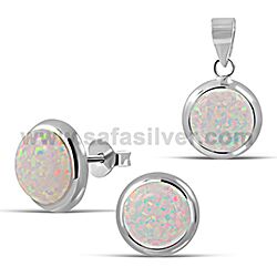 Wholesale 925 Sterling Silver White Opal Round  Semi-Precious Jewelry Set