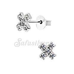 Silver X Ear Studs with Crystal