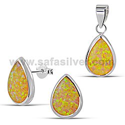 Wholesale 925 Sterling Silver Yellow Opal Tear Drop Semi-Precious Jewelry Set
