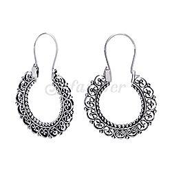 Silver Filigree Earrings Oxidized Floral Design