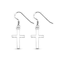 Wholesale 925 Sterling Silver Cross Charm Hook Plain Earring