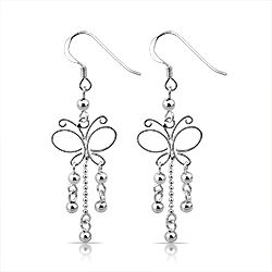 Wholesale 925 Sterling Silver Dangling Butterfly  Fishhook Plain Earring