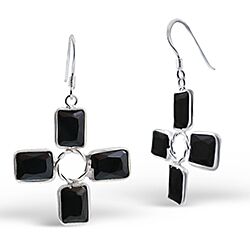 Wholesale 925 Sterling Silver Square Hanging Black Cubic Zirconia Earrings