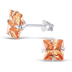 SQUARE CHAMPAGNE CZ STONE SILVER EAR STUDS 