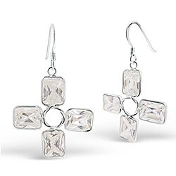Wholesale 925 Sterling Silver Hanging Square Stone Cubic Zirconia Earrings